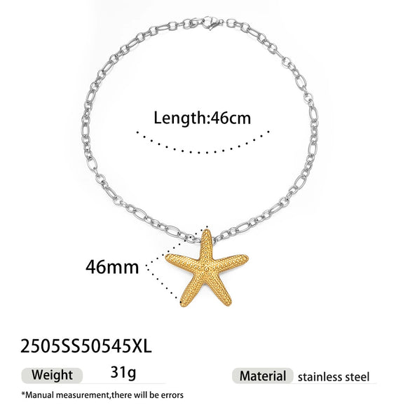 Wholesale Stainless Steel And Titanium Steel Women's Necklace With Conch Starfish Sun Patterns Electroplated Cross Chain Cuban Chain In Ins Nature Style