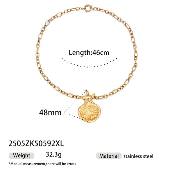 Wholesale Stainless Steel And Titanium Steel Women's Necklace With Conch Starfish Sun Patterns Electroplated Cross Chain Cuban Chain In Ins Nature Style