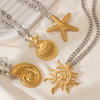 Wholesale Stainless Steel And Titanium Steel Women's Necklace With Conch Starfish Sun Patterns Electroplated Cross Chain Cuban Chain In Ins Nature Style