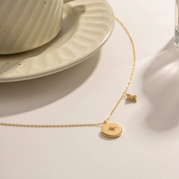Wholesale Stainless Steel And Titanium Steel Women's Necklace With Star Inlaid Zircon Pendant And Electroplating Treatment