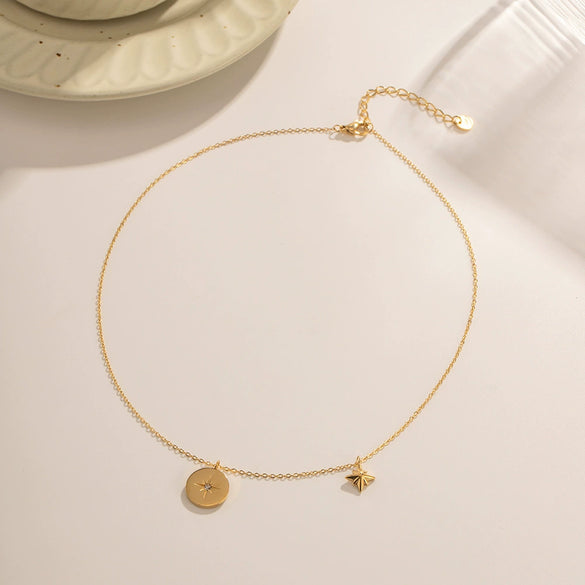Wholesale Stainless Steel And Titanium Steel Women's Necklace With Star Inlaid Zircon Pendant And Electroplating Treatment
