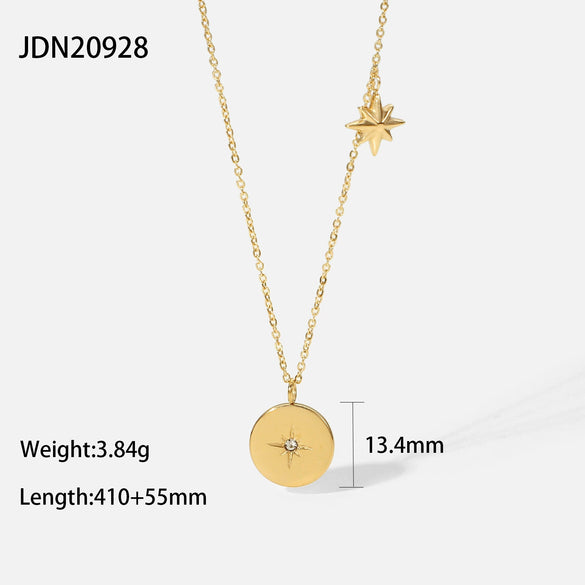 Wholesale Stainless Steel And Titanium Steel Women's Necklace With Star Inlaid Zircon Pendant And Electroplating Treatment