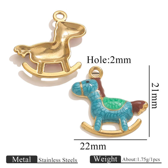 Wholesale Stainless Steel And Wooden Pony Moon Person Shaped Oil Dripping Jewelry Accessories Pendant For Bracelet And Necklace
