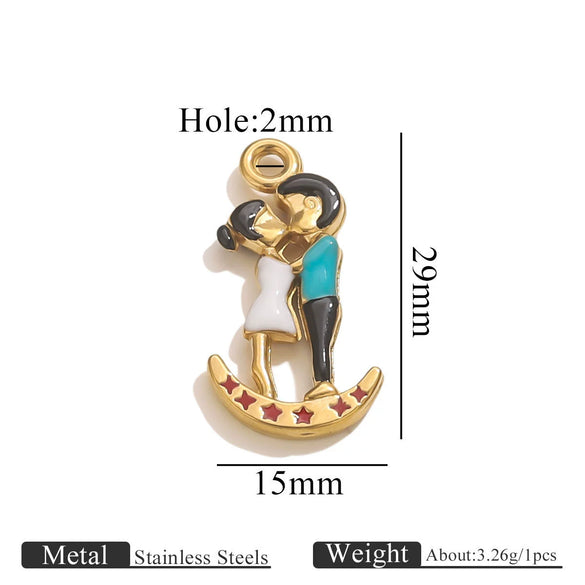 Wholesale Stainless Steel And Wooden Pony Moon Person Shaped Oil Dripping Jewelry Accessories Pendant For Bracelet And Necklace