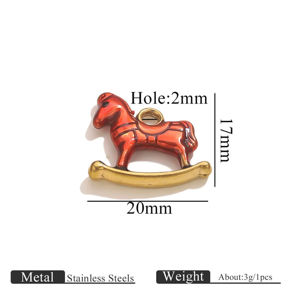Wholesale Stainless Steel And Wooden Pony Moon Person Shaped Oil Dripping Jewelry Accessories Pendant For Bracelet And Necklace