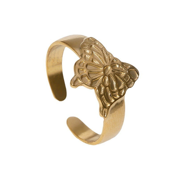 Wholesale Stainless Steel Animal Butterfly Ring Plated 18K Gold With Electroplating For Women