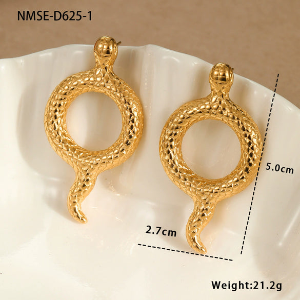 Wholesale Stainless Steel Animal Snakeshaped Electroplated 18K Gold Waterproof Fashion Earrings For Women