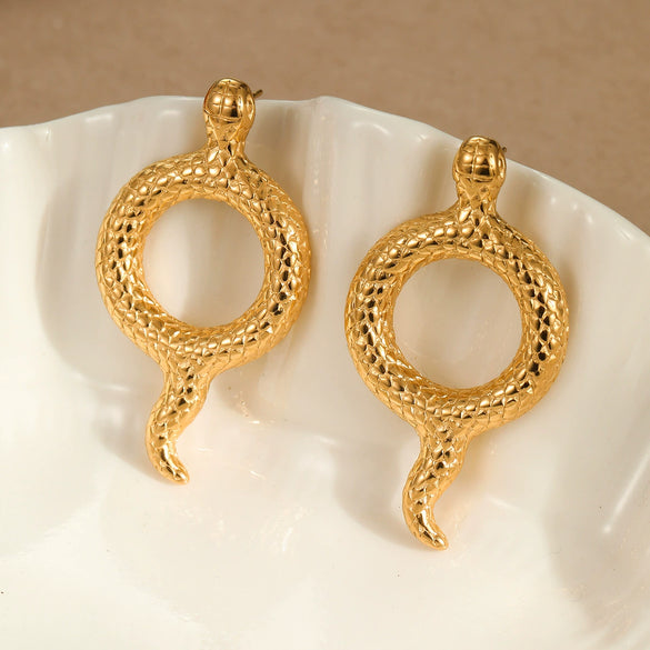 Wholesale Stainless Steel Animal Snakeshaped Electroplated 18K Gold Waterproof Fashion Earrings For Women