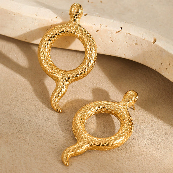 Wholesale Stainless Steel Animal Snakeshaped Electroplated 18K Gold Waterproof Fashion Earrings For Women