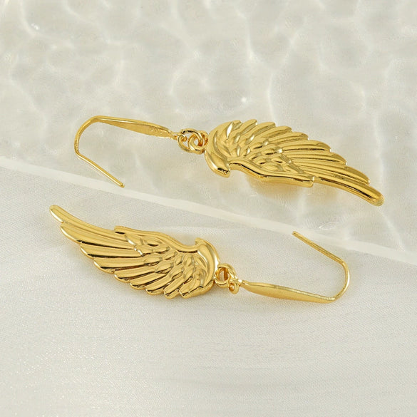 Wholesale 316L Stainless Steel Animal Zodiac Feather Wings Gold Plated Earrings