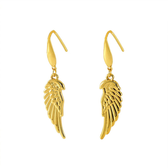Wholesale 316L Stainless Steel Animal Zodiac Feather Wings Gold Plated Earrings