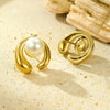 Wholesale Stainless Steel Asymmetrical Cshaped Shell Beads Pearl Titanium Steel Electroplated Minimalist Women's Earrings