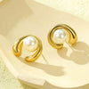 Wholesale Stainless Steel Asymmetrical Cshaped Shell Beads Pearl Titanium Steel Electroplated Minimalist Women's Earrings