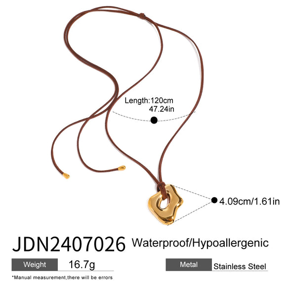 Wholesale Stainless Steel Asymmetrical Liquid Glossy Cut Out Pendant Necklace With Geometric Pattern And Electroplating For Women