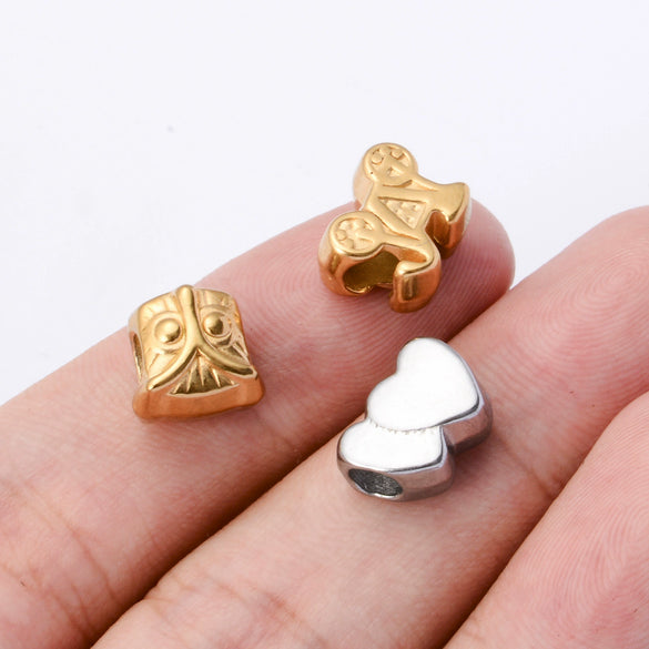 Wholesale Stainless Steel Baby Carriage Owl Heart Beads Accessories With Woven Rope And Electroplating Treatment