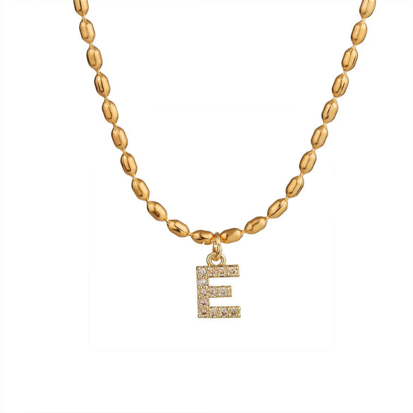 Wholesale Stainless Steel Ball Chain Necklace With Copper Letter Pendant And Zircon For Women