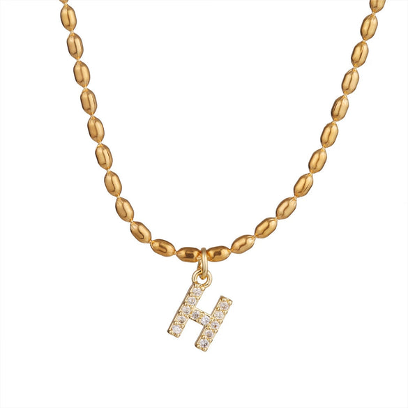 Wholesale Stainless Steel Ball Chain Necklace With Copper Letter Pendant And Zircon For Women