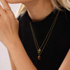 Wholesale Stainless Steel Ball Chain Necklace With Water Drops Delicate Small Pendant Zircon Geometric Pattern Pvd Plated 18K True Gold For Women