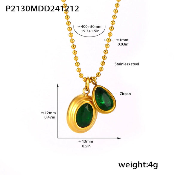 Wholesale Stainless Steel Ball Chain Necklace With Water Drops Delicate Small Pendant Zircon Geometric Pattern Pvd Plated 18K True Gold For Women