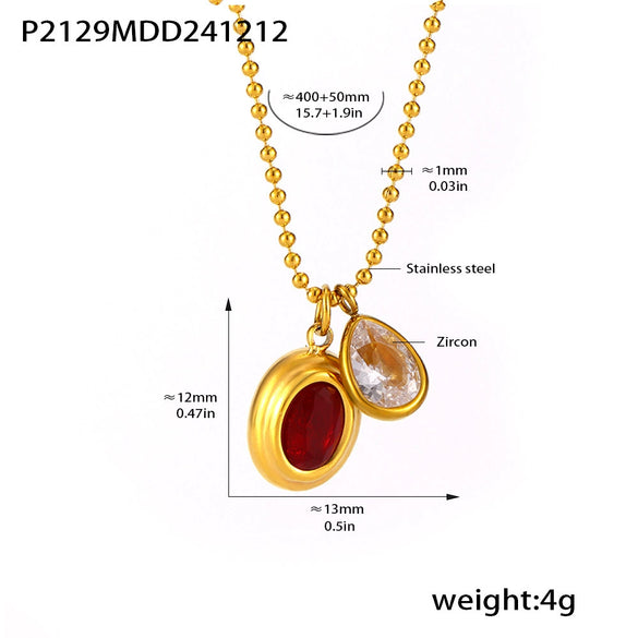 Wholesale Stainless Steel Ball Chain Necklace With Water Drops Delicate Small Pendant Zircon Geometric Pattern Pvd Plated 18K True Gold For Women