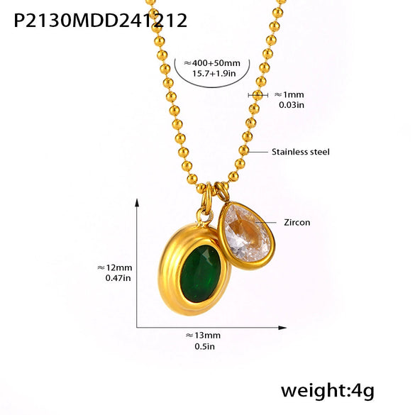 Wholesale Stainless Steel Ball Chain Necklace With Water Drops Delicate Small Pendant Zircon Geometric Pattern Pvd Plated 18K True Gold For Women