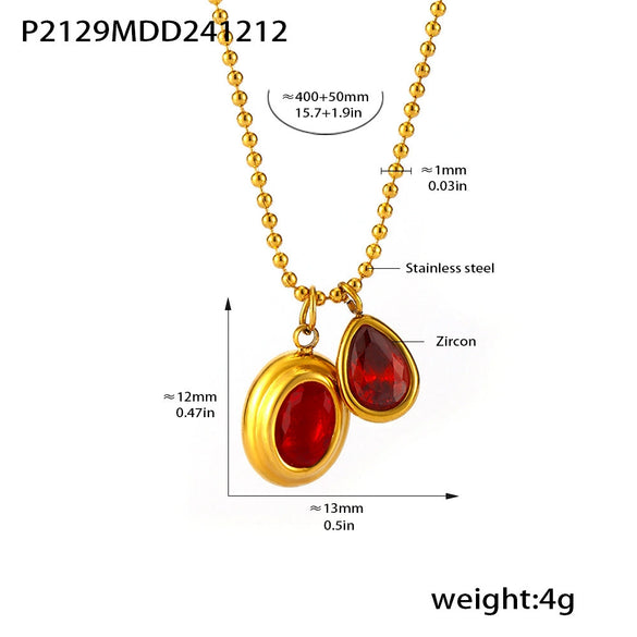 Wholesale Stainless Steel Ball Chain Necklace With Water Drops Delicate Small Pendant Zircon Geometric Pattern Pvd Plated 18K True Gold For Women