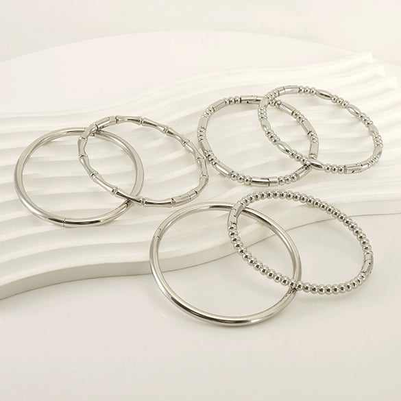 Wholesale 316L Stainless Steel Bamboo Titanium Steel Beaded Plain Ring Bracelet With Electroplating Design