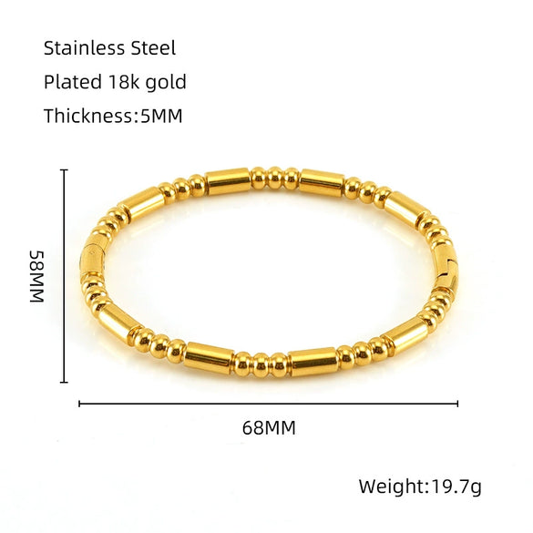 Wholesale 316L Stainless Steel Bamboo Titanium Steel Beaded Plain Ring Bracelet With Electroplating Design