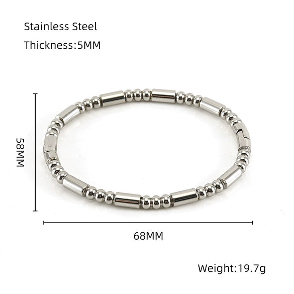 Wholesale 316L Stainless Steel Bamboo Titanium Steel Beaded Plain Ring Bracelet With Electroplating Design