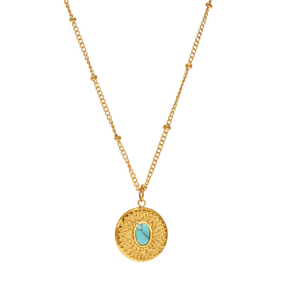 Wholesale Stainless Steel Bead Chain Geometric Turquoise Clavicle Necklace 18K Gold Plated Color Preservation Jewelry