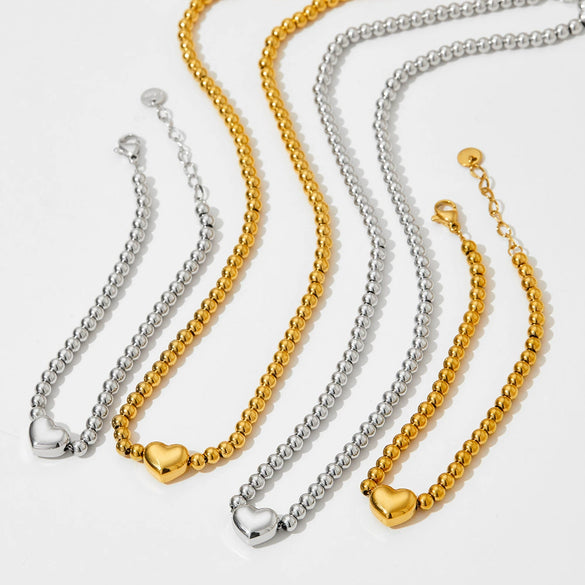 Wholesale Stainless Steel Beaded Bracelet And Necklace Suit With Love Heart Water Drop Bell Patterns Electroplated For Women