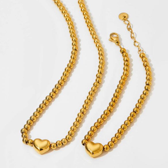 Wholesale Stainless Steel Beaded Bracelet And Necklace Suit With Love Heart Water Drop Bell Patterns Electroplated For Women