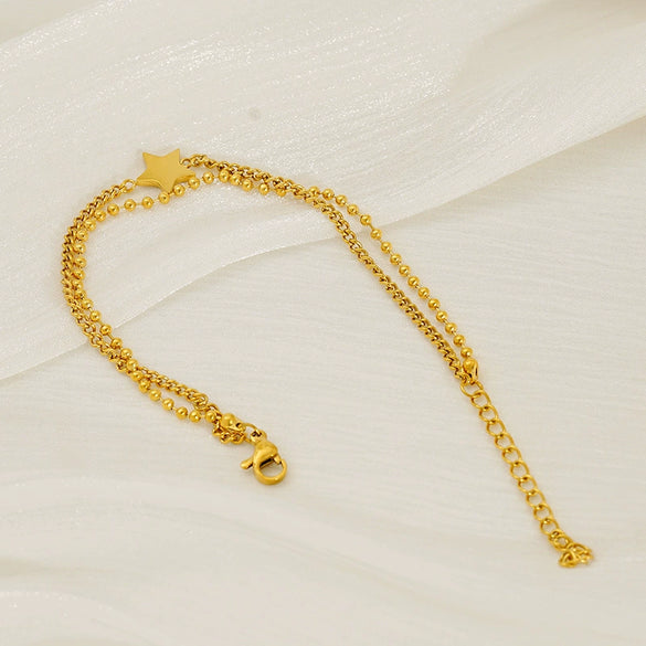 Wholesale 316L Stainless Steel Beads Twisted Chain Doublelayer Stacked Fivepointed Star Electroplated Women's Bracelet