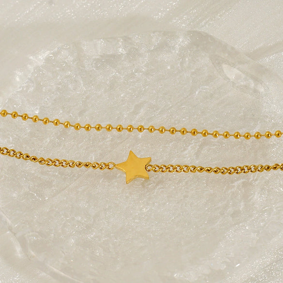 Wholesale 316L Stainless Steel Beads Twisted Chain Doublelayer Stacked Fivepointed Star Electroplated Women's Bracelet