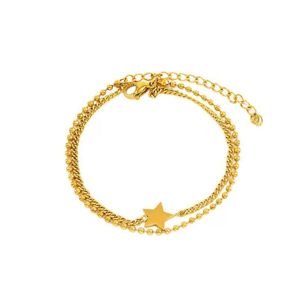 Wholesale 316L Stainless Steel Beads Twisted Chain Doublelayer Stacked Fivepointed Star Electroplated Women's Bracelet