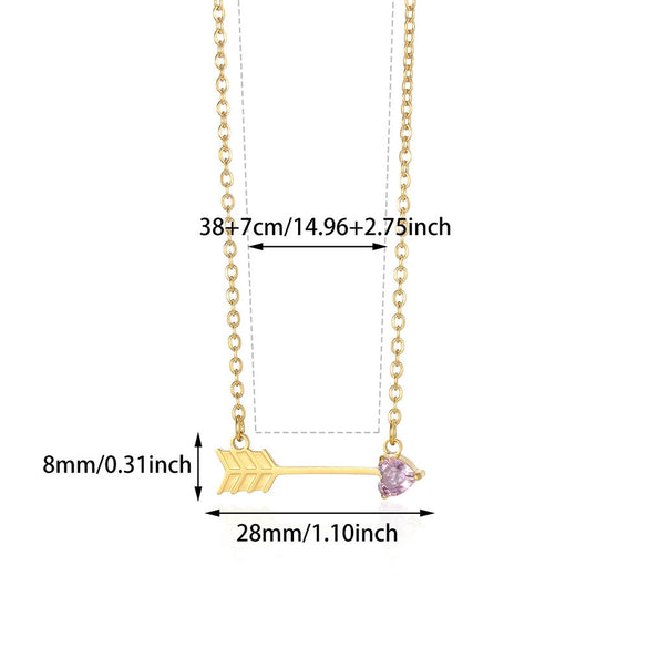Wholesale Stainless Steel Birthstone Necklace With Arrow Piercing Heart Pendant Electroplated In 18K Gold