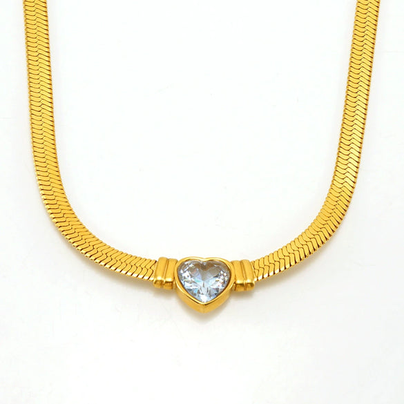 Wholesale Stainless Steel Blade Chain Love Zircon Heartshaped Necklace With Electroplating For Women Fashion Style