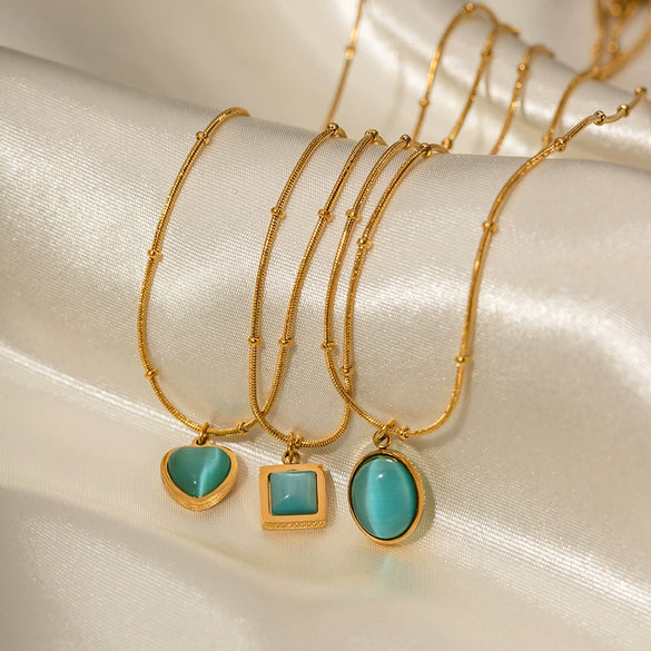 Wholesale Stainless Steel Blue Geometric Square Necklace With Electroplating Design For Women