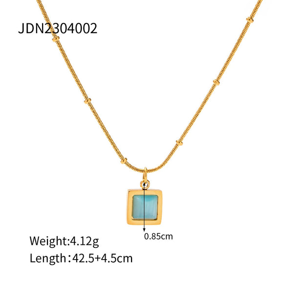Wholesale Stainless Steel Blue Geometric Square Necklace With Electroplating Design For Women