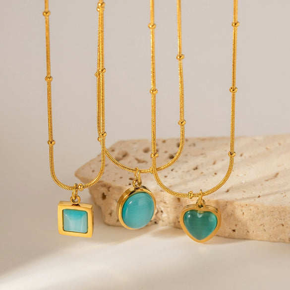 Wholesale Stainless Steel Blue Geometric Square Necklace With Electroplating Design For Women