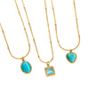 Wholesale Stainless Steel Blue Geometric Square Necklace With Electroplating Design For Women