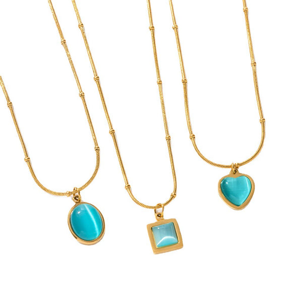 Wholesale Stainless Steel Blue Geometric Square Necklace With Electroplating Design For Women