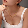 Wholesale Stainless Steel Blue Turquoise Love Lock Pendant Collarbone Necklace For Women Electroplated Geometric Minimalist Style