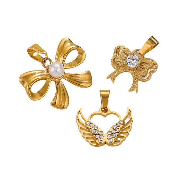 Wholesale Stainless Steel Bow And Butterfly Pendant Necklace For Ladies With 18K Gold Plated Electroplating