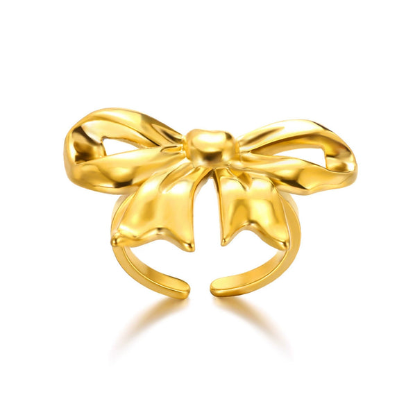 Wholesale Stainless Steel Bow Earrings And Clavicle Chain Set With 18K Gold Electroplating For Women