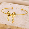 Wholesale Stainless Steel Bow Earrings And Clavicle Chain Set With 18K Gold Electroplating For Women