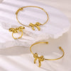 Wholesale Stainless Steel Bow Earrings And Clavicle Chain Set With 18K Gold Electroplating For Women