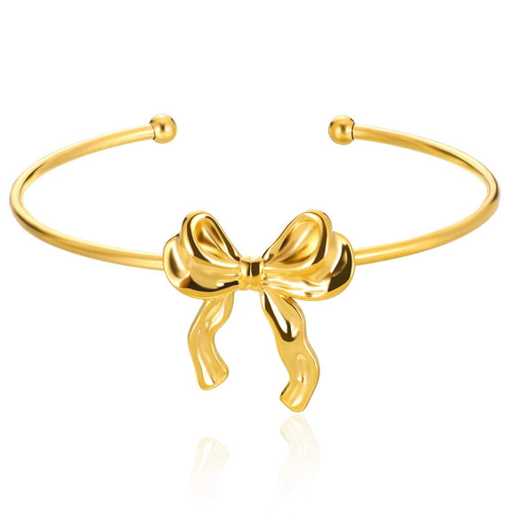 Wholesale Stainless Steel Bow Earrings And Clavicle Chain Set With 18K Gold Electroplating For Women
