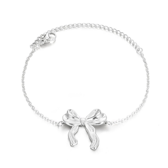 Wholesale Stainless Steel Bow Earrings And Clavicle Chain Set With 18K Gold Electroplating For Women