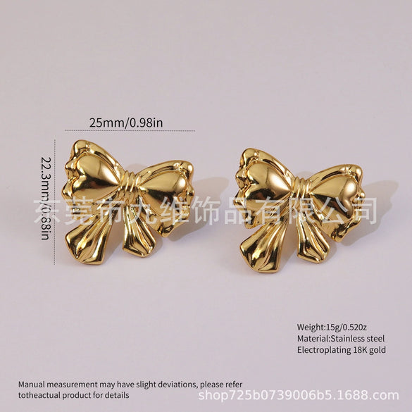 Wholesale Stainless Steel Bow Earrings Electroplated Trendy Style For Women